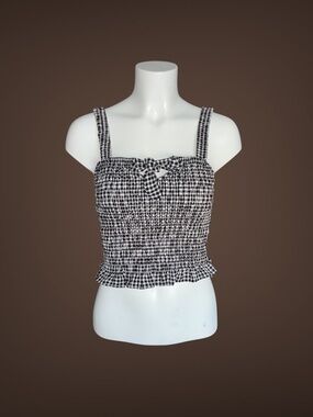 Women's Sienna Sky Black & White Gingham Print Sleeve Less Top, Size X-Small